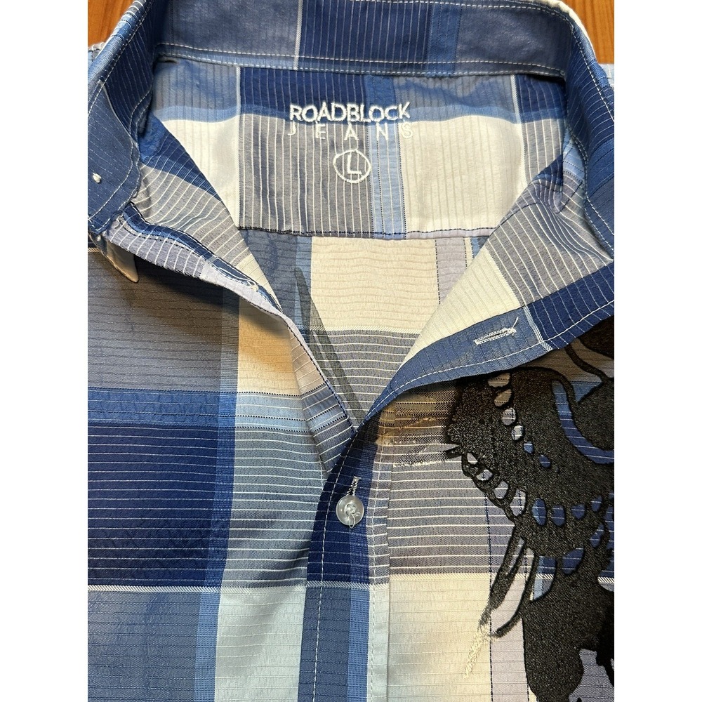 Roadblock Jeans Mens Button Up Shirt Skull Print Y2K Design Affliction‎ Style - Picture 4 of 7
